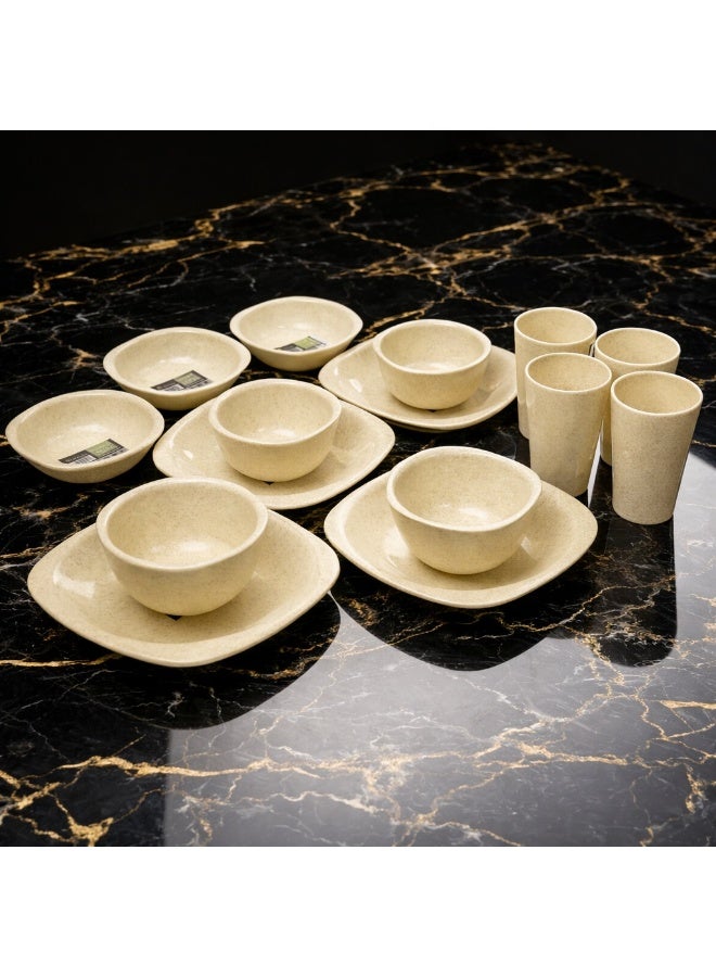 ECO PLAST 16-Piece Dinnerware Small Plates Set - Biege Granite (Flat Plat size 19.5 cm-Deep Plate Size 13 cm-Bowl Size 400 ml-Cup Size 300 ml) - Image 2